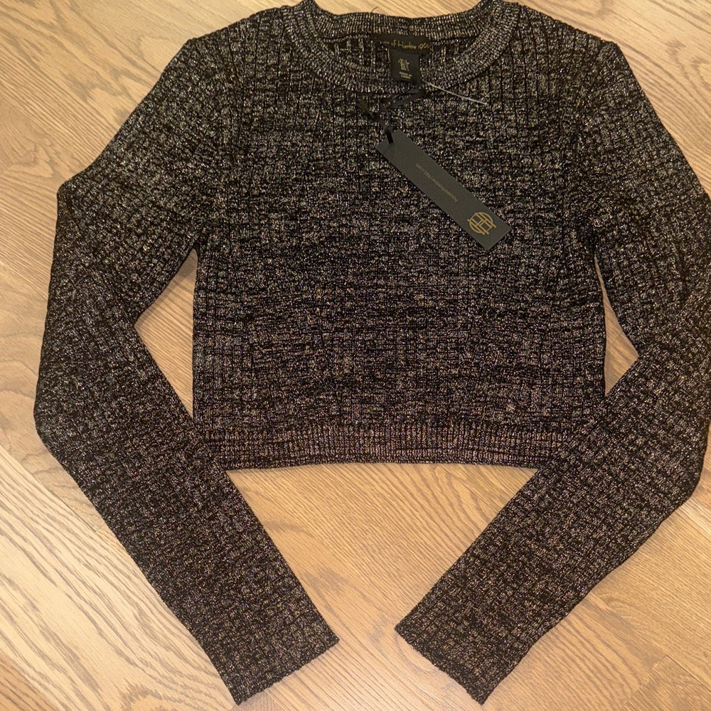 House of Harlow 1960 Cropped Knit Sweater with Gold Accents NWT